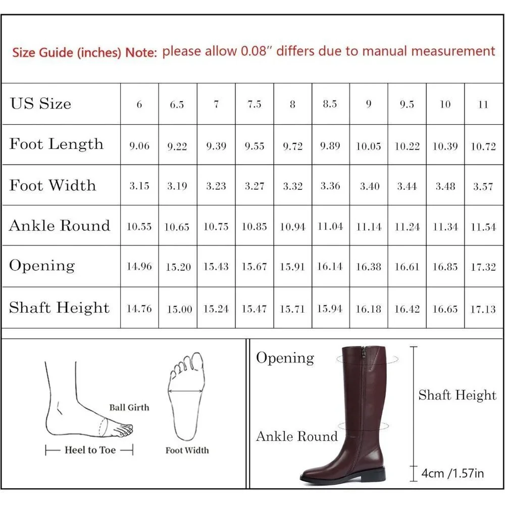 🆕Women Polyurethane Burgundy Round Toe Flat Heel Side Zipper Knee High Boots